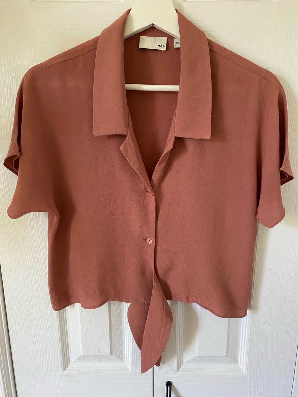 Aritzia Wilfred Free The Tie Front Blouse in Terra Cotta Rose Size XXS